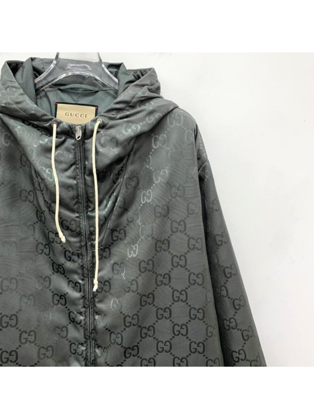 Gucci Off The Grid Dark Grey All-Over Tonal Logo Hooded Drawstring Zip Jacket - Picture 3 of 8